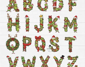 Grinch Christmas Font SVG, Holiday Doodle Alphabet (Instant Download)