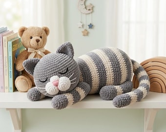 Calico Cat Amigurumi Crochet Pattern PDF, Sleeping Kitty Amigurumi Pattern, Plush Kitten Crochet Toy, Cute Cat Amigurumi Pattern, Cat Lover