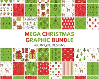 Paquete de papel digital navideño, patrones navideños de Whoville, fondos sin costuras del Grinch verde, papel para álbumes de recortes, fondo de pantalla navideño del Grinch