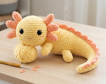 Patrón de ajolote de cola larga (PDF), patrón de ajolote amigurumi, lindo ajolote de peluche (ajolote) de ganchillo, patrón de amigurumi sin costura, peluche de ajolote