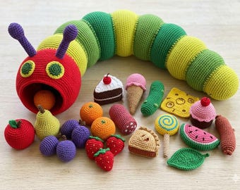 Hungry Caterpillar Crochet Pattern PDF, Caterpillar Amigurumi, Baby Toy Storybook Crochet Pattern, Easy Beginner Crochet, Instant Download