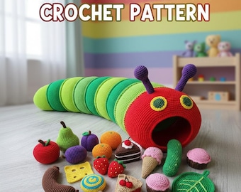 Hungry Caterpillar Crochet Pattern PDF | Storybook Inspired Amigurumi Toy | Baby Play Food Set | Beginner Crochet Pattern | Instant Download