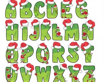 Grinch Christmas Alphabet svg Bundle, Holiday Doodle Font (png, eps, dxf)