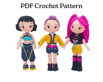 Kpop Crochet Pattern Bundle, Kpop Crochet Doll Pattern, Rumi Crochet Pattern, Huntrix Crochet Pattern, Kpop Crochet Doll Digital Tutorial