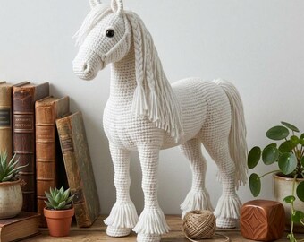 Patrón amigurumi de caballo blanco realista (PDF), patrón de caballo de crochet, juguete de peluche de caballo de pie, patrón de caballo de crochet, año del caballo