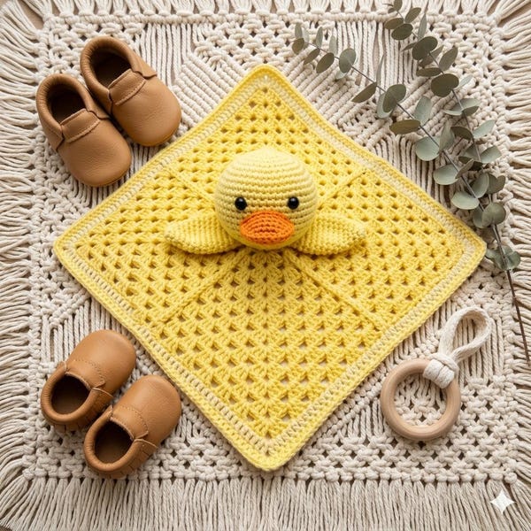 Della Duck Lovey Crochet Pattern, Goose Baby Security Blanket Crochet Pattern, Yellow Duck Amigurumi Lovey, Baby Lovey Crochet Pattern PDF