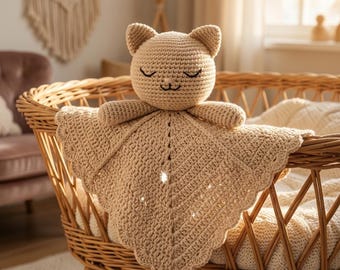 Patrón de apego de gato durmiendo a crochet, patrón de manta de seguridad para gatitos bebés, patrón de apego de gato amigurumi en PDF, patrón de apego de bebé a crochet,