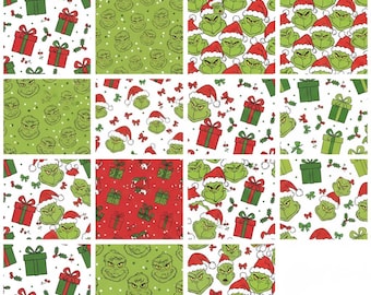 Grinch Digital Paper Pack, Grinch Christmas Seamless Patterns, Whoville Scrapbook & Wrapping Paper, Festive Holiday Printable Wallpapers