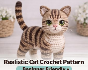 Lifelike Tabby Cat Crochet Pattern PDF, Cute Realistic Cat Amigurumi Pattern, Kitten Crochet Pattern, Stuffed Animal Pattern