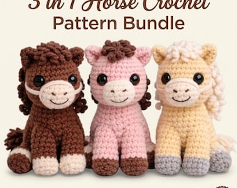 Realistic Chenille Horse Crochet Pattern Bundle, Amigurumi Horse PDF, Standing Horse Pattern, Farm Animal Crochet Toy, Gift for Horse Lover