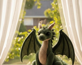 Patrón de ganchillo de Winnie the Dragon (inglés, alemán, francés), patrón realista de amigurumi de dragón, patrón de dragón, patrón de peluche de fantasía a ganchillo.
