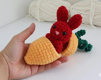 Patrón de conejo y zanahoria amigurumi, patrón de conejito de Pascua en PDF, linda guirnalda de Pascua de peluche, patrón de juguete de conejito en zanahoria