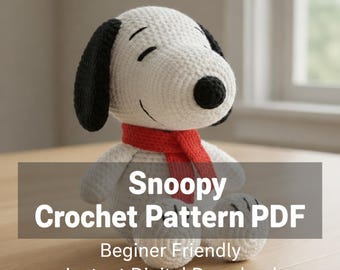 Patrón de Snoopy a crochet, Patrón de Snoopy Peanut a crochet (PDF), Peluche de perro amigurumi, Tutorial de peluche de beagle, Patrón de perro a crochet fácil
