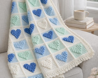 Mini Heart Granny square Blanket Crochet Pattern, Heart Crochet Blanket Pattern, Easy Crochet Blanket Pattern PDF, Digital Instant Download