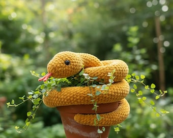 Golden Snake Crochet Pattern PDF | Amigurumi Snake Pattern No Sew | Beginner Easy Plush Snake Pattern Tutorial, Realistic Snake Toy DIY Gift