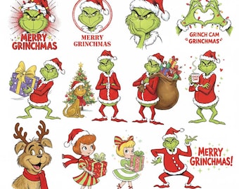 Paquete SVG PNG navideño del Grinch, diseños de Cricut, imágenes prediseñadas