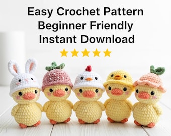 5 in 1 No Sew Rubber Duck Crochet Pattern Bundle, Duck Amigurumi Pattern PDF, Easy Beginner Crochet Plush Toy Pattern, Kawaii Duck Pattern