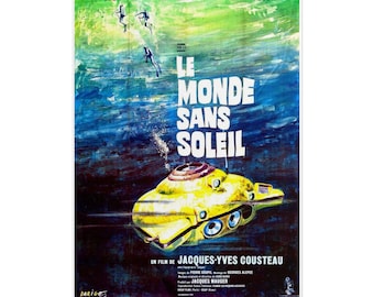 Le Monde Sans Soleil by Jacques-Yves Cousteau movie poster, 1960s retro