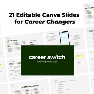 Sjabloon voor een carrièreswitchportfolio, Canva-presentatie, slides met overdraagbare vaardigheden en projectcasestudy's, portfolio voor werkzoekenden