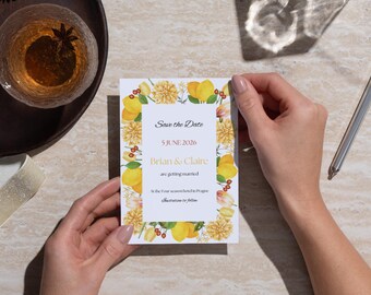 Yellow flower and lemon wedding invitation