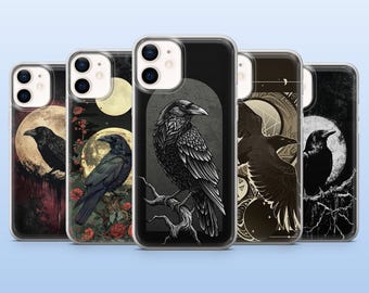 Crow Phone Case Raven Gothic for iPhone 17Pro, 16, 15, 14, 13, 12, Samsung S25, S24, S23Fe, S22, A16, A26, A56, Pixel 10, 9Pro