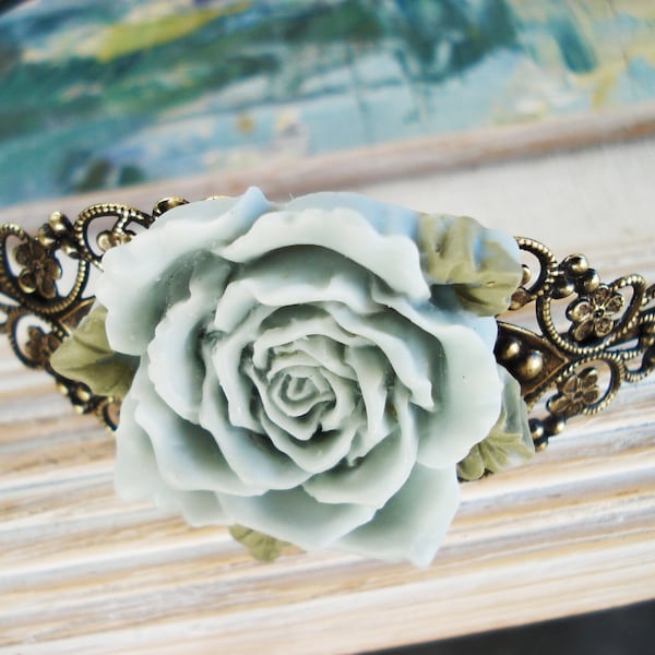 Flower with leaf on filigree brass headband