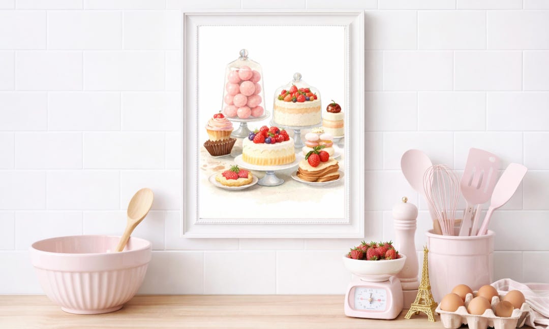 Vintage Bakery Print, Watercolor Cakes & Pastries Kitchen Art - Etsy