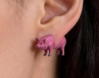 Realistic piglet mono earrings, F3D printed farm accessories, Boho jewelry for him, Weird stud earrings, Pig figurine, Funny birthday gift