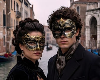 Matching Wedding Face Masks, Couple Half Face Masks For Groom and Bride, Wedding Photo Booth Prop 3D Printed, His and Her Venetian Masks