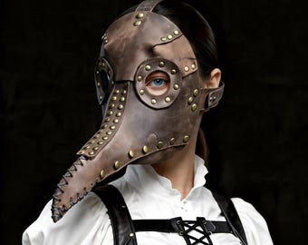 Real Leather Plague Doctor Mask, Handmade Medieval Accessory, Steampunk Cosplay Gift, Full Face Coverage Mask, Brown Mask, Gift For Goth