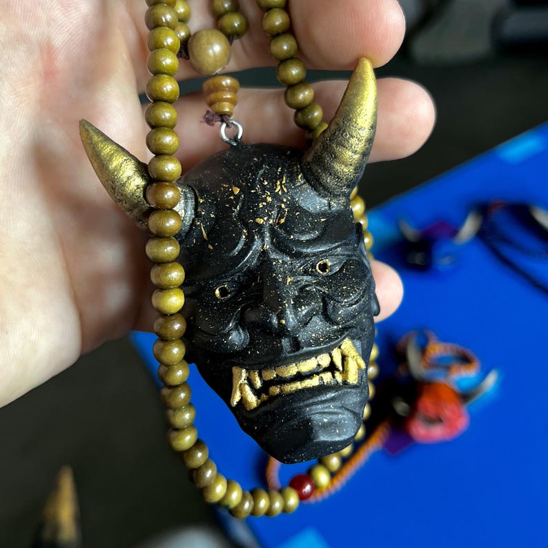 Oni Mask Amulet, 3D Printed Japanese Demon, Samurai Pendant Hand ...