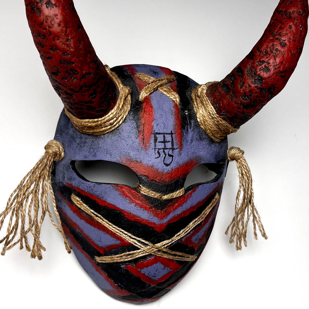 Purple Oni Mask, Ghost Face Full Size, Japanese Wall Art, Samurai Demon ...