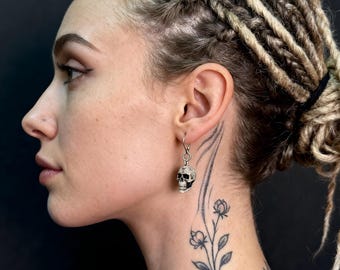 Dark aesthetic earrings, Skull dangle earrings, Victorian jewelry, Macabre earrings,  3D printed punk jewelry, Whimsigoth gift for boyfriend