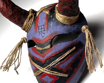 Traditional Japanese Horror Face Mask, Purple Shinigami Adult Mask, 3D Printed Noh Mask, Oni Demon Wall Art, Creepy Gift Idea For Birthday