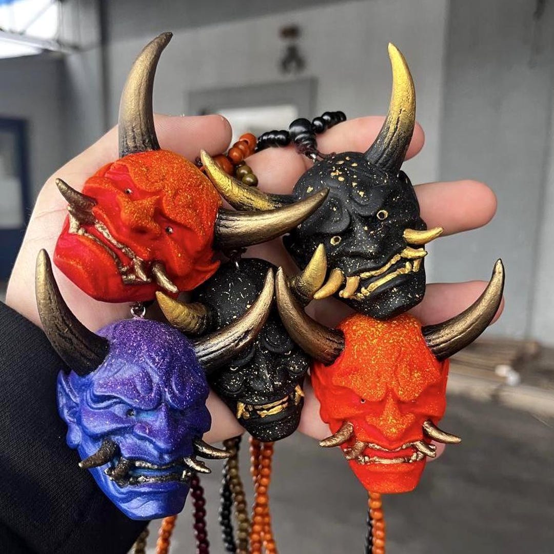 Oni Mask Amulet, 3D Printed Japanese Demon, Samurai Pendant Hand ...