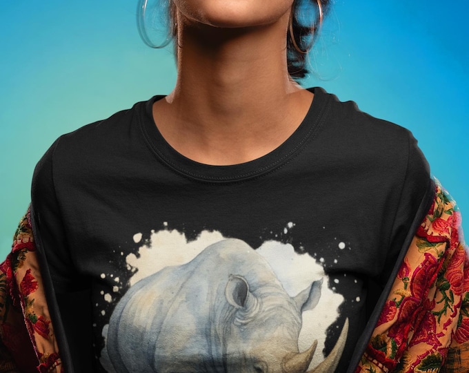 Featured listing image: Watercolor Rhino T-Shirt | Wildlife Animal Illustration