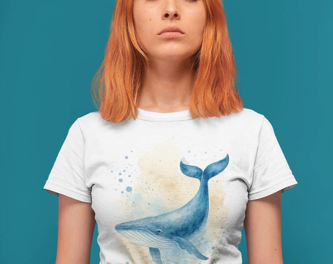 Featured listing image: Blue Watercolor Whale T-Shirt | Ocean Animal Tee