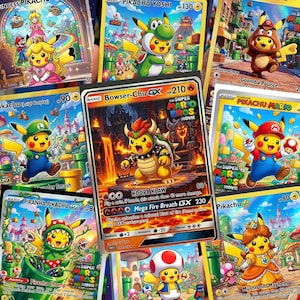 Pikachu and Mario Bros / Cosplay Fan Art / Custom Pokémon Trading Cards