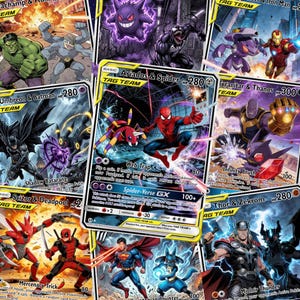 Cartes Pokémon personnalisées avec Spiderman, Batman et Superman / Jeu de cartes à collectionner inspirées des super-héros Marvel et DC