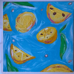 Floating lemons fruit painting acrylic on canvas