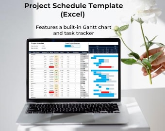 Plantilla de cronograma de proyecto en Excel / Diagrama de Gantt / Hoja de cálculo para gestión de proyectos / Seguimiento de tareas + Guía en PDF