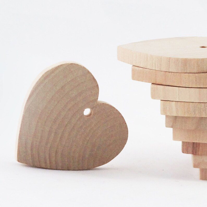 Ten 5cm Solid Wooden Hearts With Holes Unfinished Wood Etsy