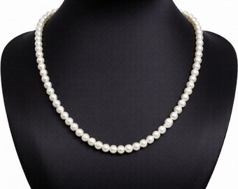 Collar clásico de perlas blancas - Una sola hebra