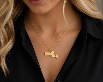Massachusetts  Necklace - Gold  State Pendant - MA Necklace - State Map Jewelry - Back to College Gift, Gift for Her, Home State Pride