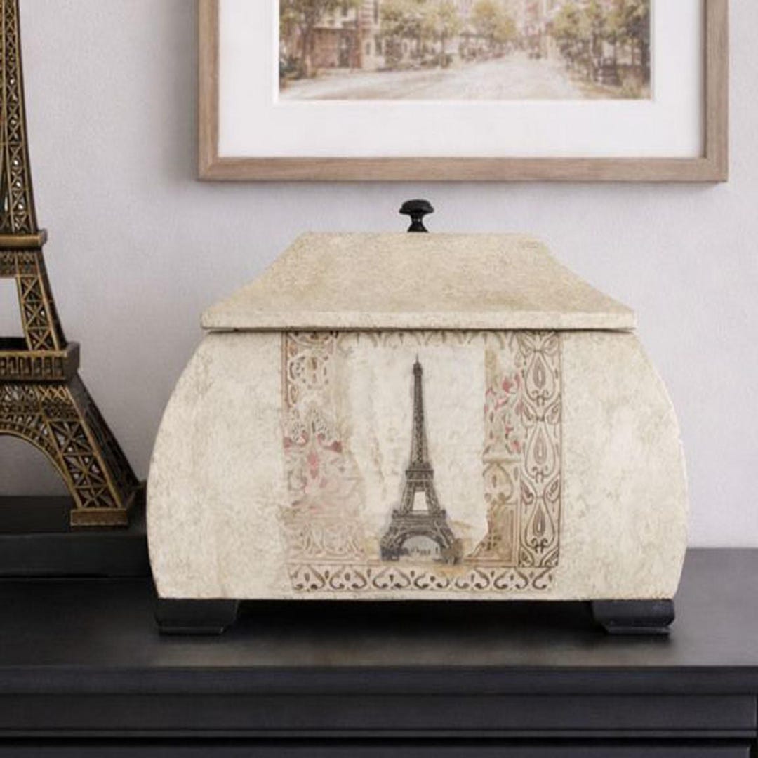French Eiffel Tower Keepsake Box - Vintage Style French Wooden Box for ...
