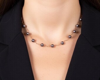 Collar de perlas marrones y oro - Perlas de cristal Swarovski