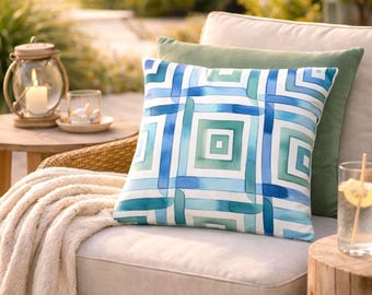 Blue Green Coastal Pillow Cover | Elegant Beach House Decor