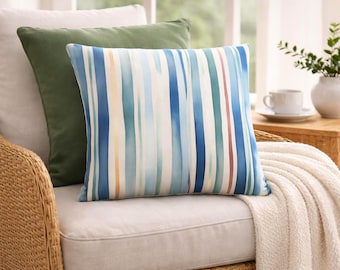 Vacation Home Decor Pillow | Soft Blue Striped Coastal Style