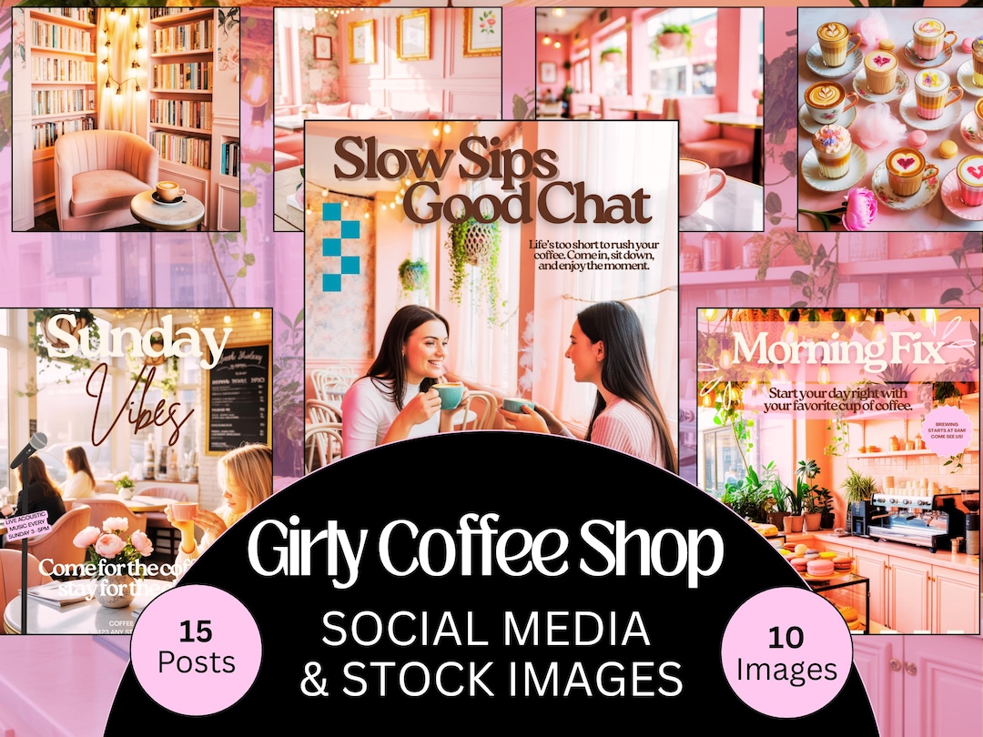 Girly Coffee Shop Social Media Posts + Stock Images Canva Café ...