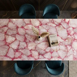 Handmade Rose Quartz Rectangular Table Top – Polished Mosaic Stone Slab